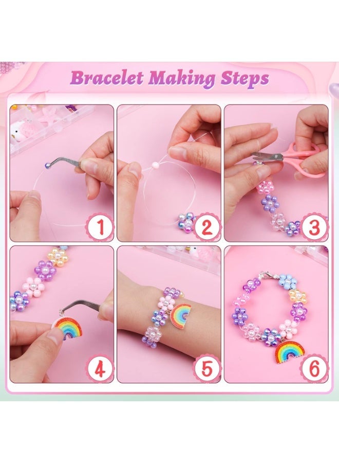 775Pcs Mermaid Charm DIY Beads for Jewelry Making, Unicorn DIY Bracelet Making Bead Kit for Kids Girls with Starfish Shell, Ocean Pearl Beads - Image 4